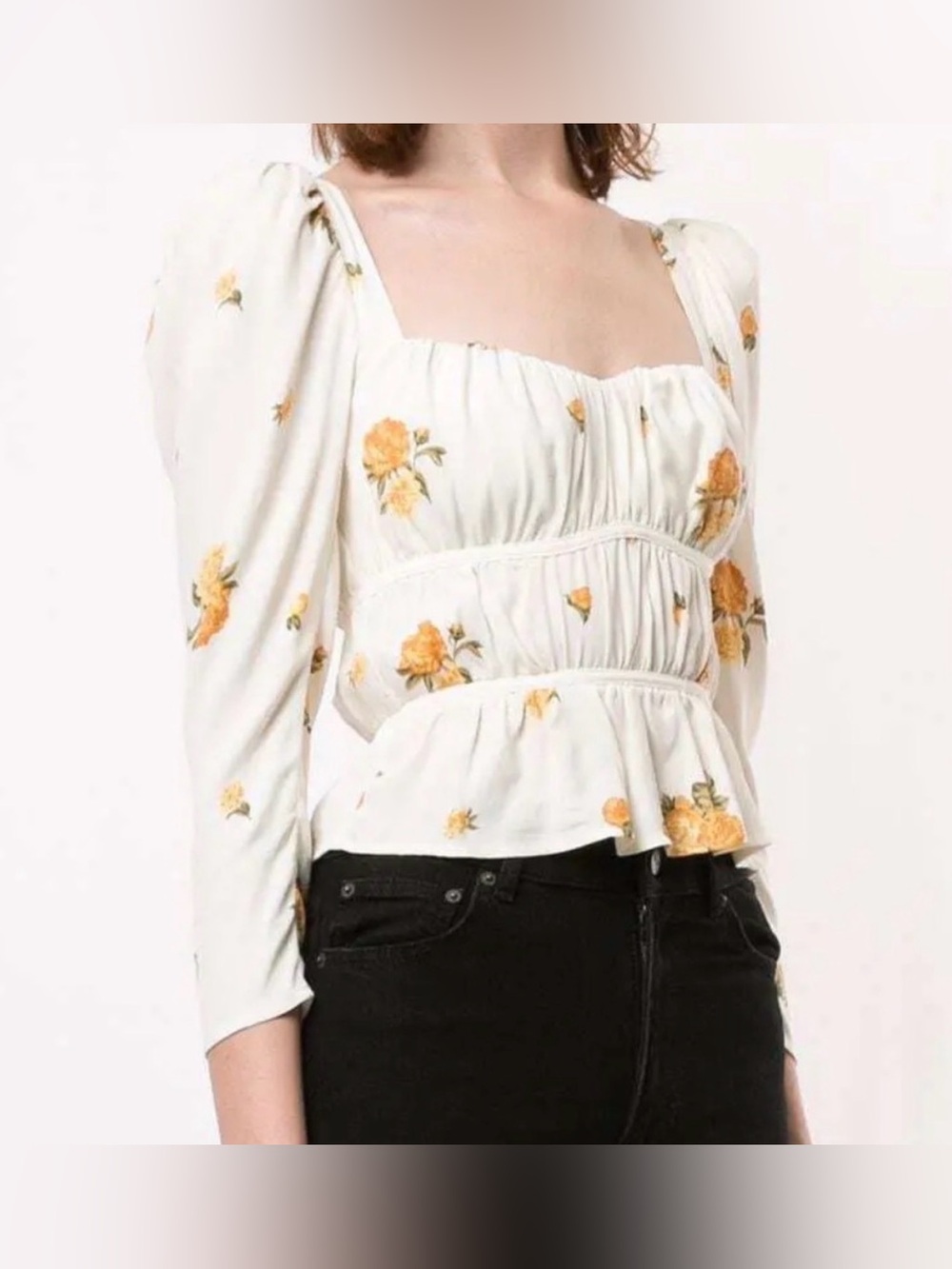 Reformation Plath in Constance Cream Floral Blouse Size Small Sweetheart - Picture 3 of 7